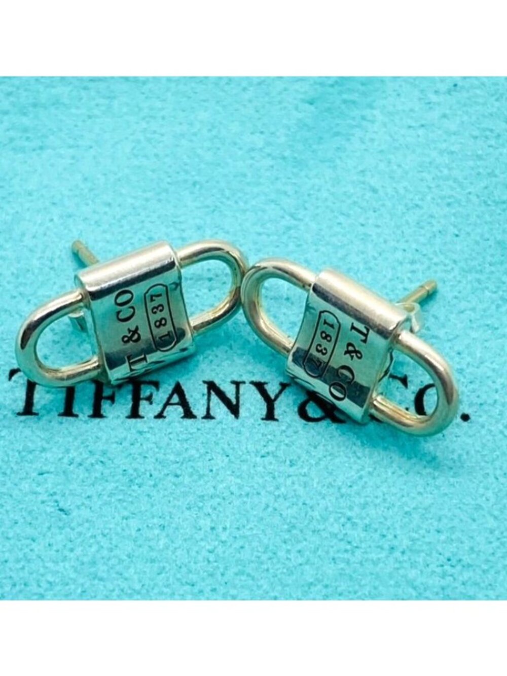 Tiffany & Co Sterling Silver 925 Double Lock 1837 Earrings